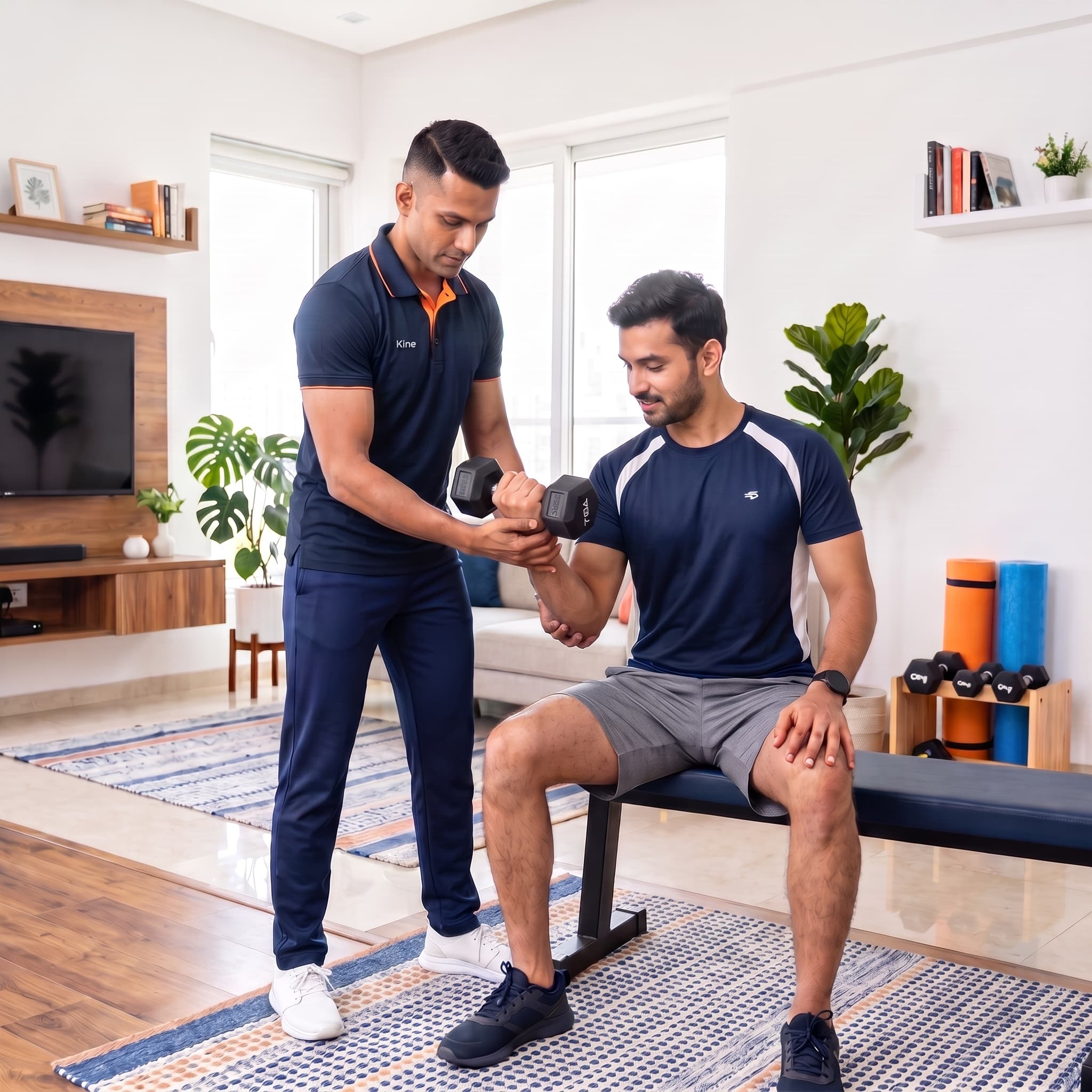 A physical training session at home