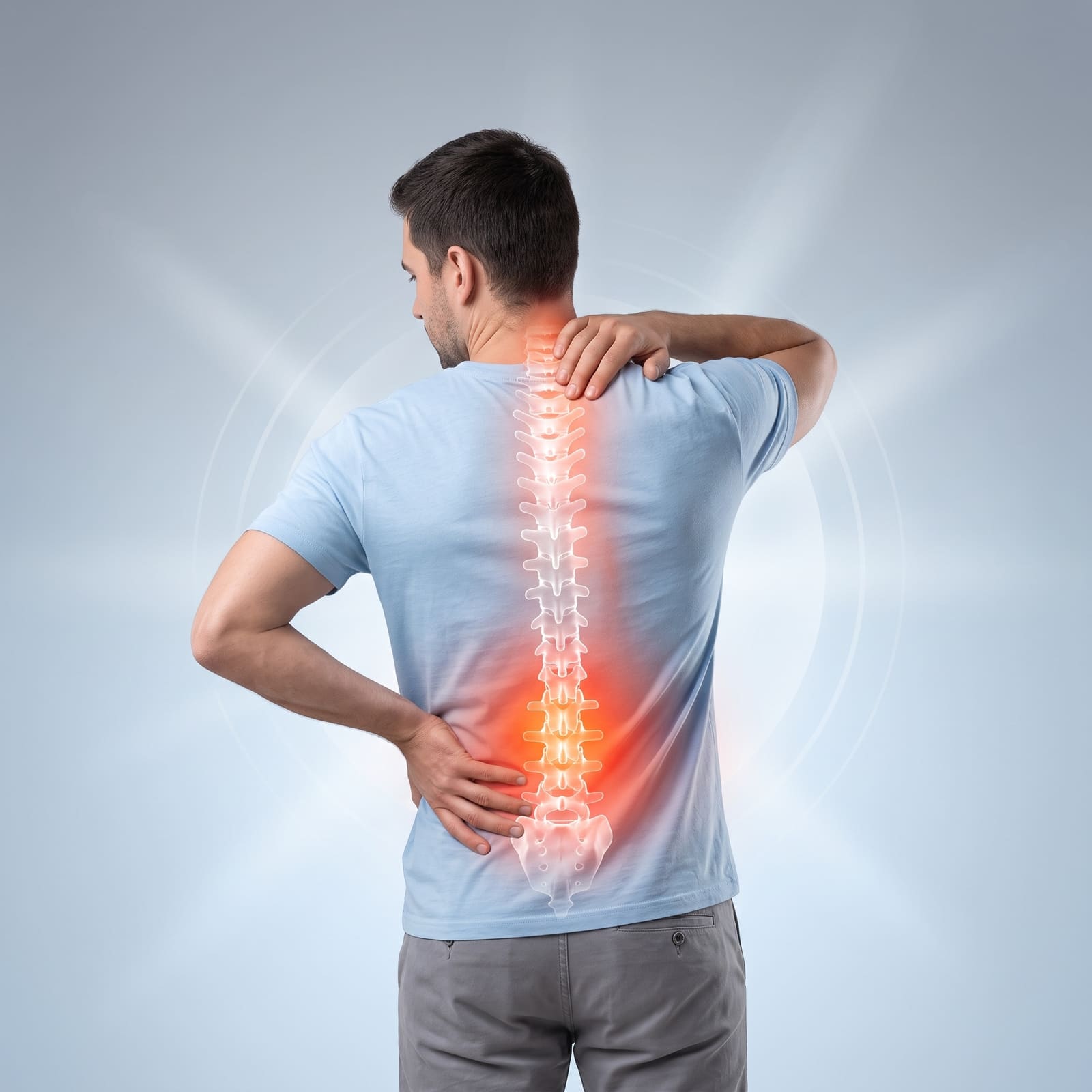 A physiotherapist supporting a back during an at-home session