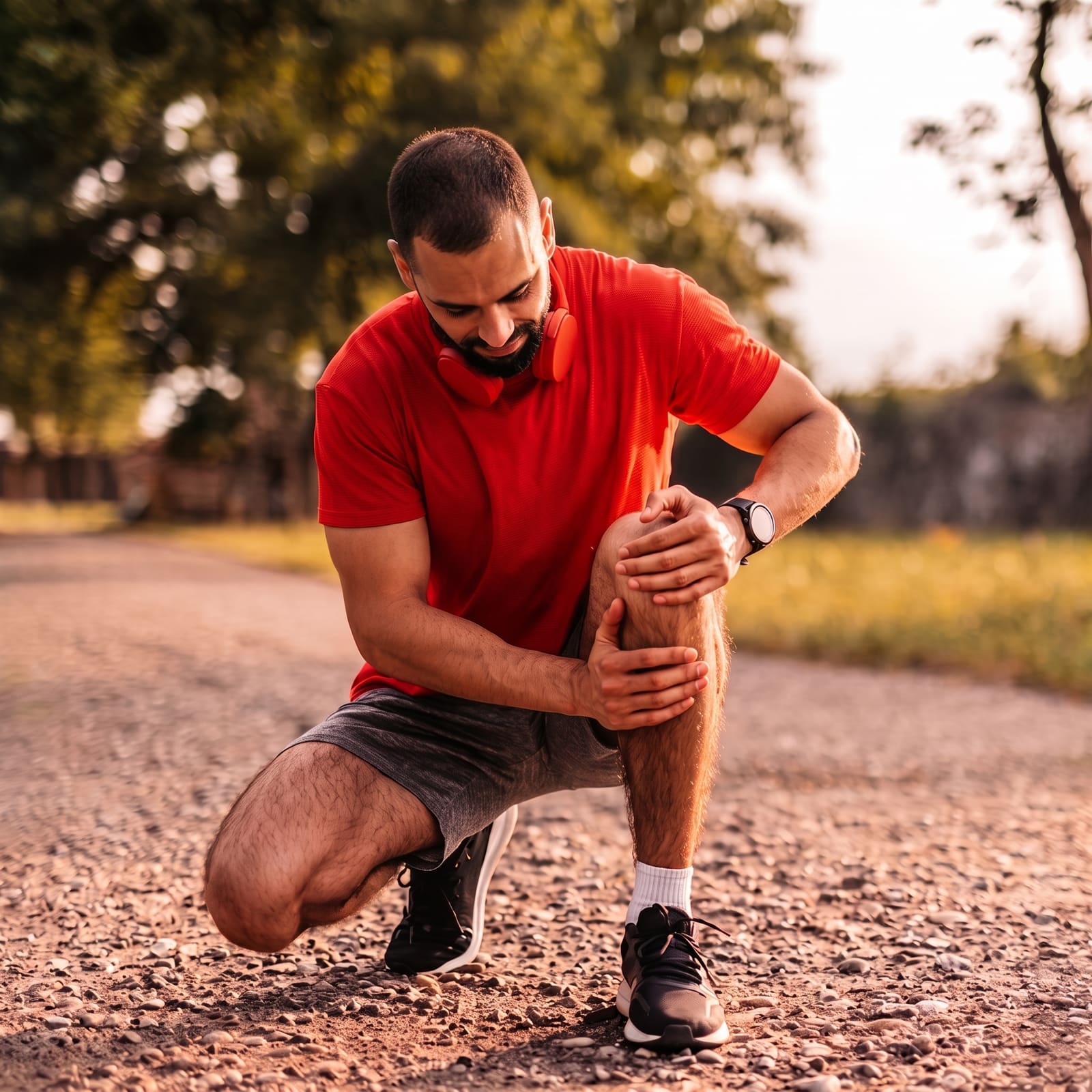 A physiotherapist supporting a knee during an at-home session
