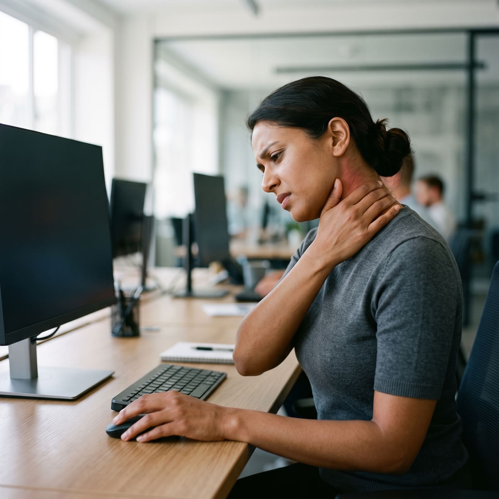 A physiotherapist easing neck tension during an at-home session