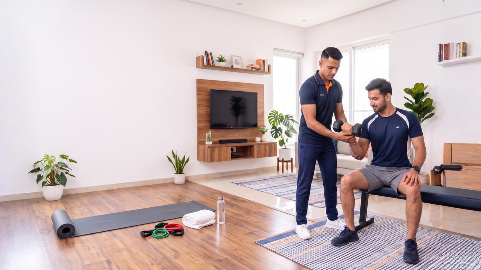 A physical training session at home