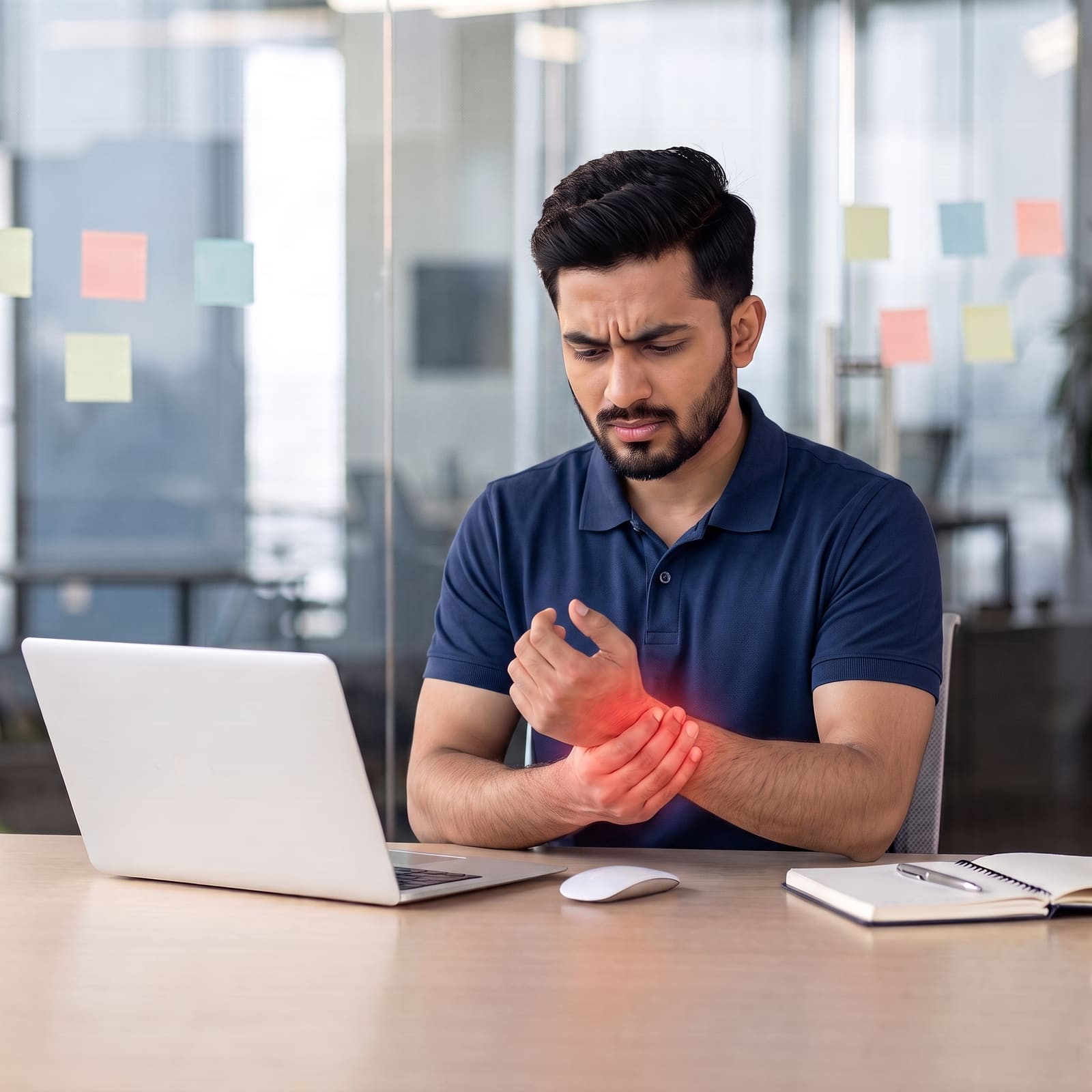 A physiotherapist treating a wrist during an at-home session